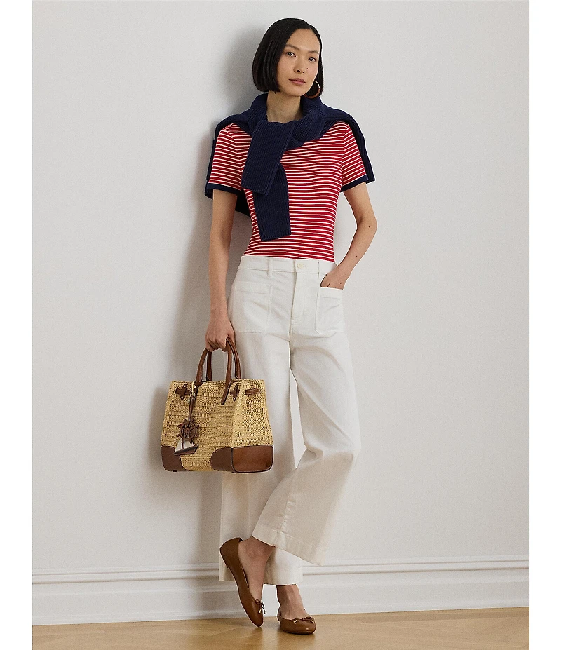 Lauren Ralph Lauren Stripe Knit Stretch Cotton Crew Neckline Short Sleeve Tee