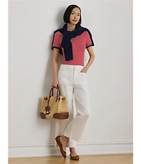 Lauren Ralph Lauren Stripe Knit Stretch Cotton Crew Neckline Short Sleeve Tee