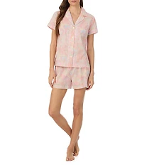 Lauren Ralph Lauren Stripe Paisley Short Sleeve Notch Collar Woven Shorty Pajama Set