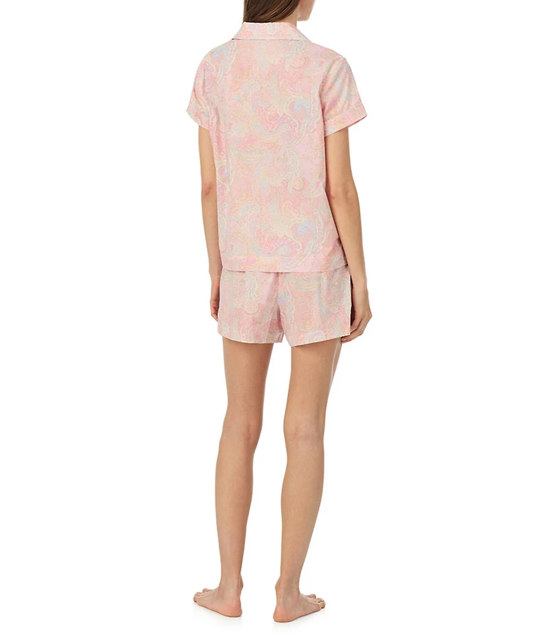 Lauren Ralph Lauren Stripe Paisley Short Sleeve Notch Collar Woven Shorty Pajama Set