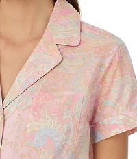Lauren Ralph Lauren Stripe Paisley Short Sleeve Notch Collar Woven Shorty Pajama Set