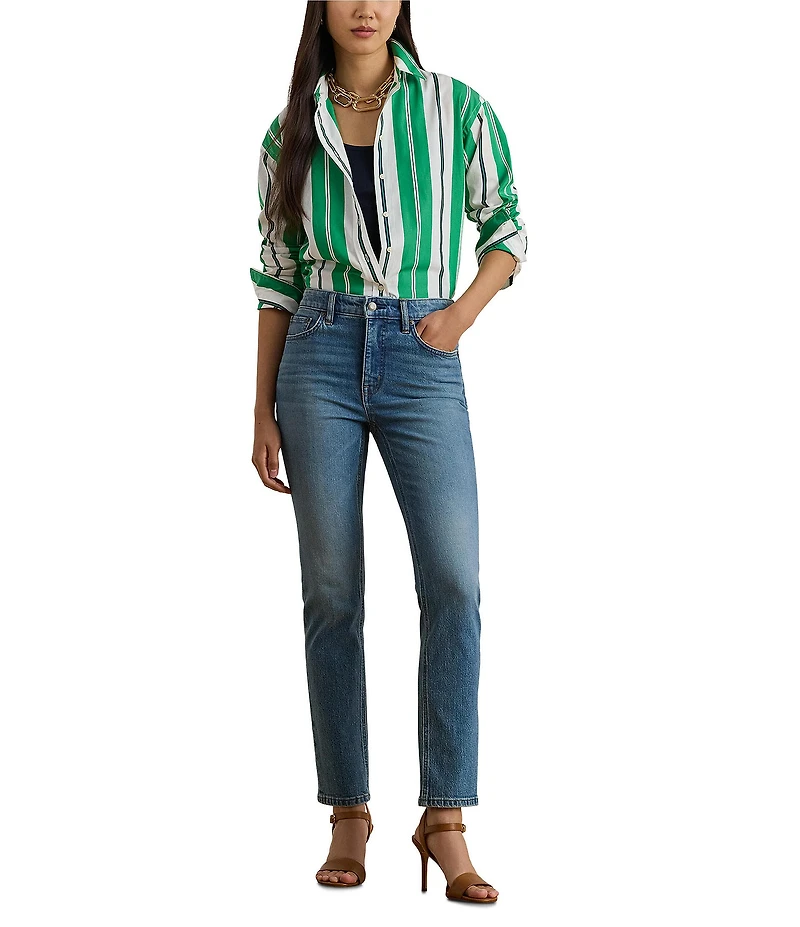 Lauren Ralph Lauren Stripe Point Collar Long Sleeve Button Front Shirt