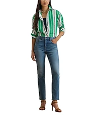 Lauren Ralph Lauren Stripe Point Collar Long Sleeve Button Front Shirt