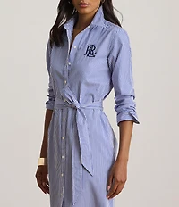 Lauren Ralph Lauren Stripe Point Collar Long Sleeve Midi Length Shirt Dress
