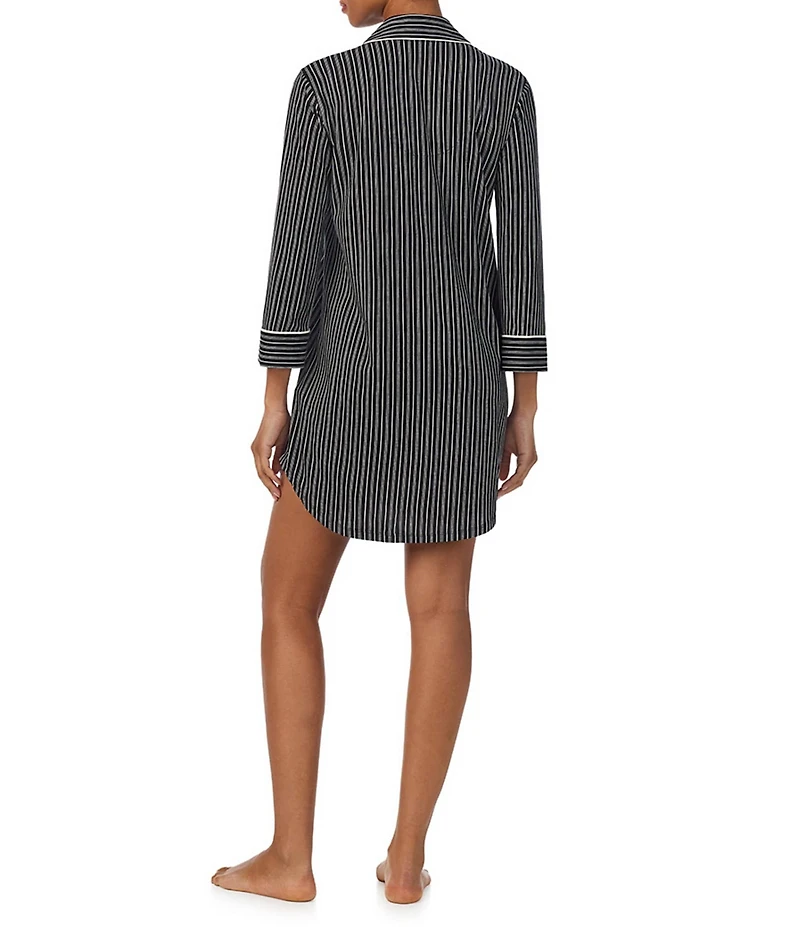 Lauren Ralph Lauren Stripe Print 3/4 Sleeve Notch Collar Knit Sleepshirt
