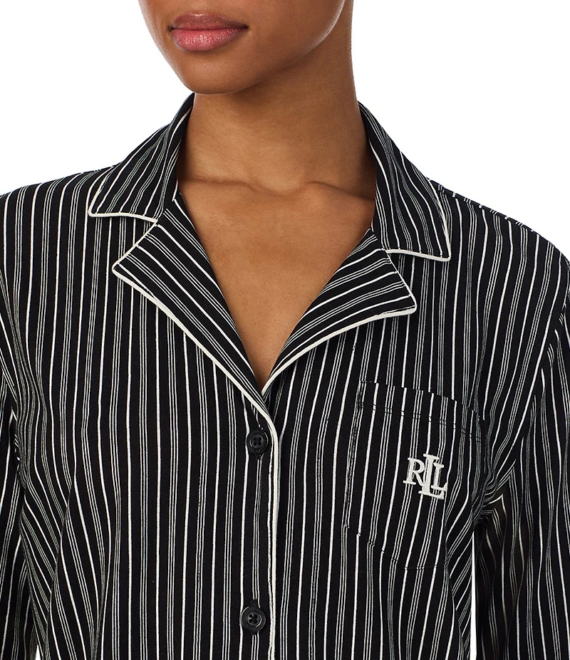 Lauren Ralph Lauren Stripe Print 3/4 Sleeve Notch Collar Knit Sleepshirt