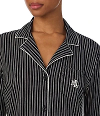 Lauren Ralph Lauren Stripe Print 3/4 Sleeve Notch Collar Knit Sleepshirt