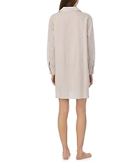 Lauren Ralph Lauren Stripe Print Long Roll Tab Sleeve Notch Collar Woven Sleepshirt