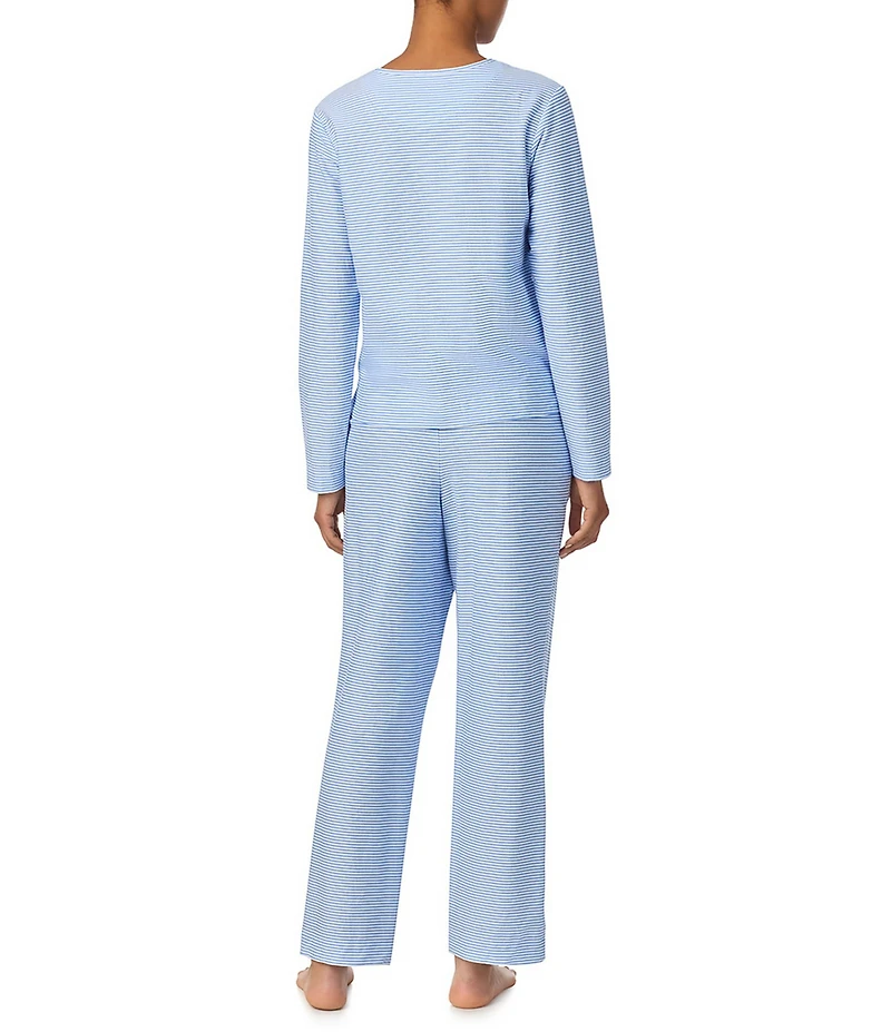 Lauren Ralph Lauren Stripe Print Long Sleeve Crew Neck Jersey Knit Pant Pajama Set