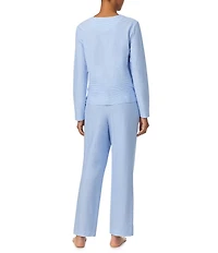 Lauren Ralph Lauren Stripe Print Long Sleeve Crew Neck Jersey Knit Pant Pajama Set