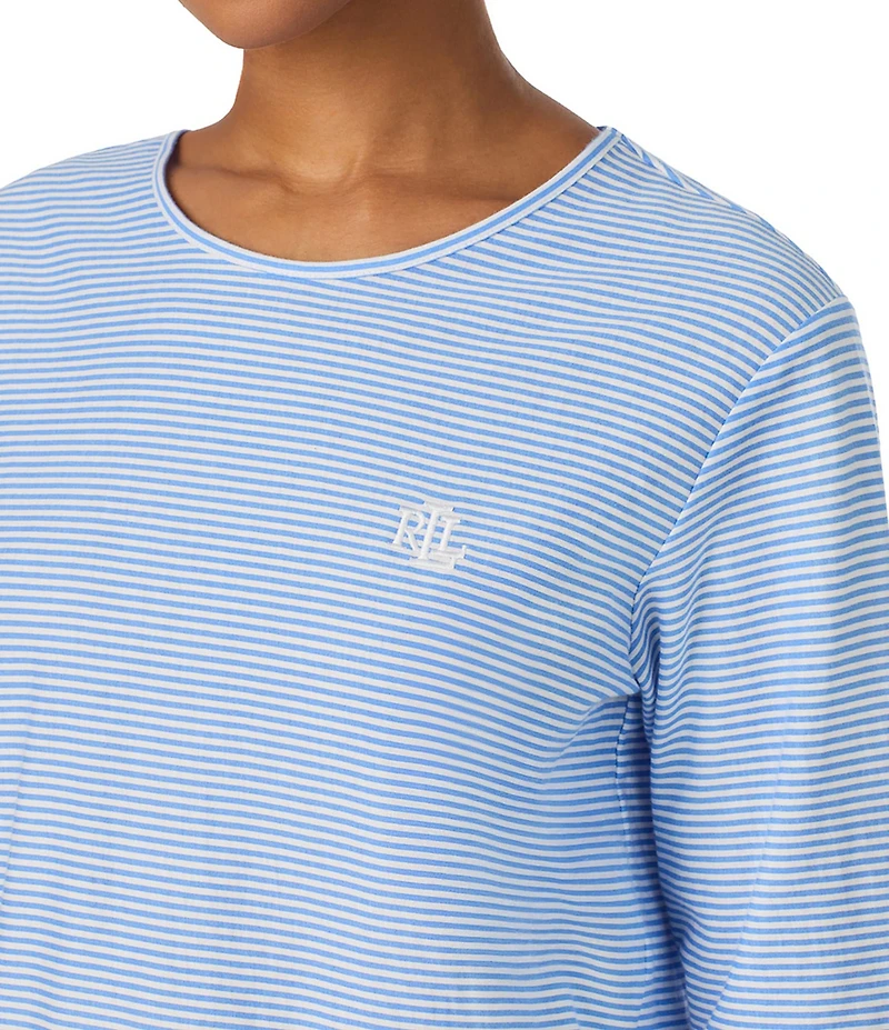 Lauren Ralph Lauren Stripe Print Long Sleeve Crew Neck Jersey Knit Pant Pajama Set