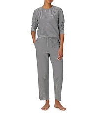 Lauren Ralph Lauren Stripe Print Long Sleeve Crew Neck Jersey Knit Pant Pajama Set