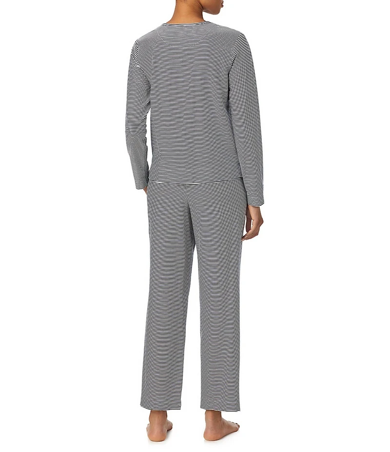 Lauren Ralph Lauren Stripe Print Long Sleeve Crew Neck Jersey Knit Pant Pajama Set
