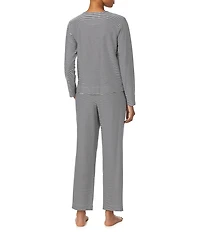 Lauren Ralph Lauren Stripe Print Long Sleeve Crew Neck Jersey Knit Pant Pajama Set