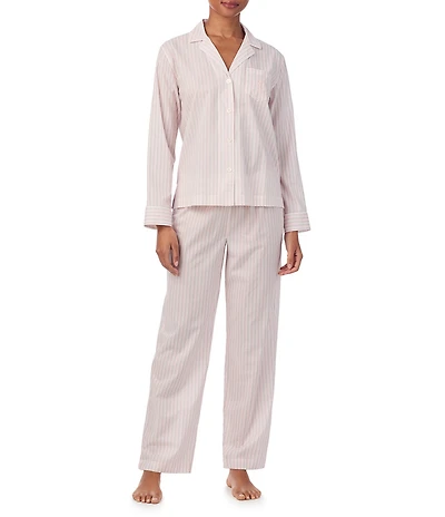 Lauren Ralph Lauren Stripe Print Long Sleeve Notch Collar Pajama Set