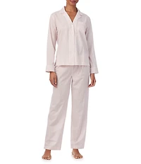 Lauren Ralph Lauren Stripe Print Long Sleeve Notch Collar Pajama Set