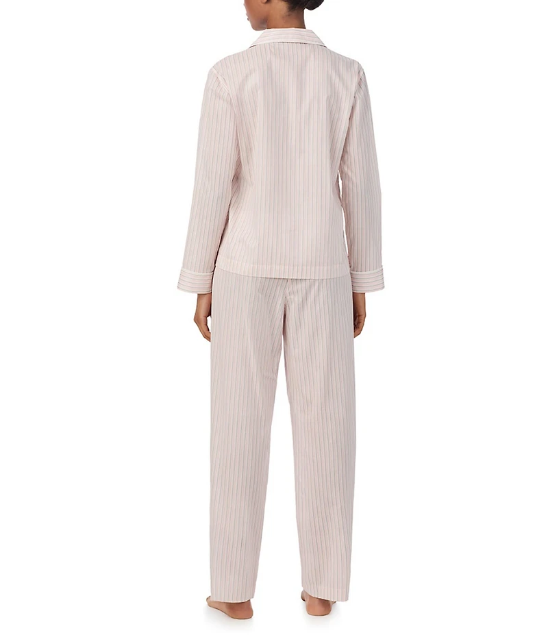 Lauren Ralph Lauren Stripe Print Long Sleeve Notch Collar Pajama Set