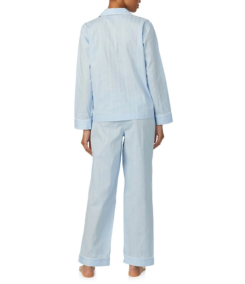 Lauren Ralph Lauren Stripe Print Long Sleeve Notch Collar Sateen Dog Logo Pajama Set
