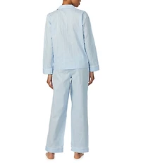 Lauren Ralph Lauren Stripe Print Long Sleeve Notch Collar Sateen Dog Logo Pajama Set