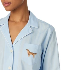 Lauren Ralph Lauren Stripe Print Long Sleeve Notch Collar Sateen Dog Logo Pajama Set