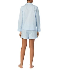 Lauren Ralph Lauren Stripe Print Long Sleeve Notch Collar Sateen Dog Logo Shorty Pajama Set