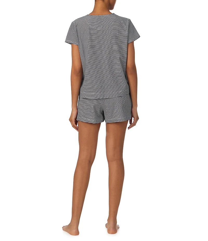 Lauren Ralph Lauren Stripe Print Short Sleeve Crew Neck Knit Shorty Pajama Set