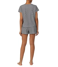 Lauren Ralph Lauren Stripe Print Short Sleeve Crew Neck Knit Shorty Pajama Set