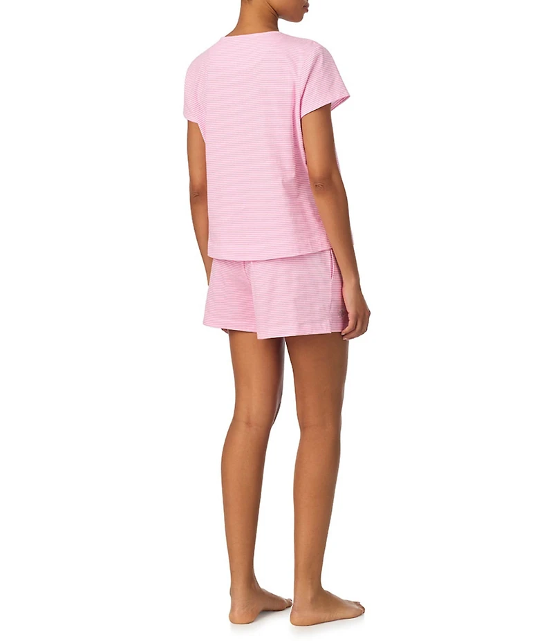 Lauren Ralph Lauren Stripe Print Short Sleeve Crew Neck Knit Shorty Pajama Set