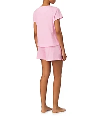 Lauren Ralph Lauren Stripe Print Short Sleeve Crew Neck Knit Shorty Pajama Set