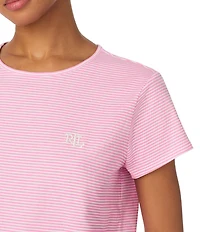 Lauren Ralph Lauren Stripe Print Short Sleeve Crew Neck Knit Shorty Pajama Set