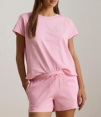 Lauren Ralph Lauren Stripe Print Short Sleeve Crew Neck Knit Shorty Pajama Set