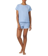 Lauren Ralph Lauren Stripe Print Short Sleeve Crew Neck Knit Shorty Pajama Set
