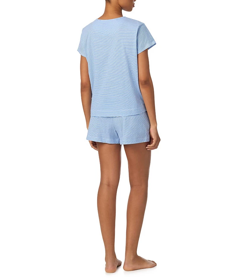 Lauren Ralph Lauren Stripe Print Short Sleeve Crew Neck Knit Shorty Pajama Set