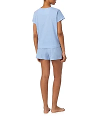 Lauren Ralph Lauren Stripe Print Short Sleeve Crew Neck Knit Shorty Pajama Set