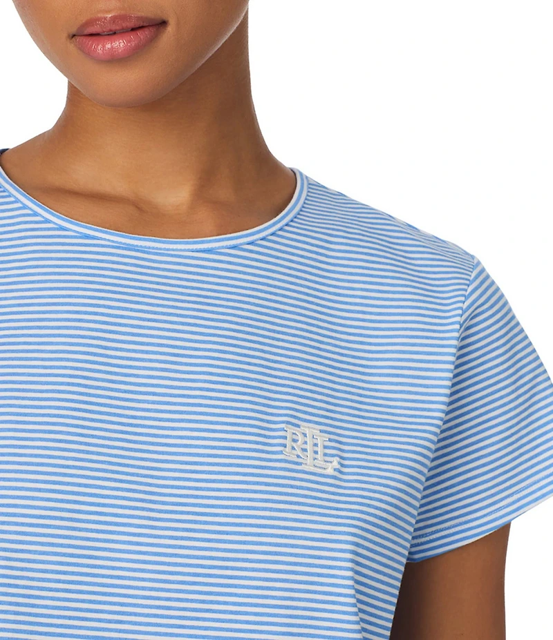 Lauren Ralph Lauren Stripe Print Short Sleeve Crew Neck Knit Shorty Pajama Set