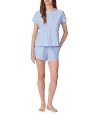 Lauren Ralph Lauren Stripe Print Short Sleeve Crew Neck Knit Shorty Pajama Set