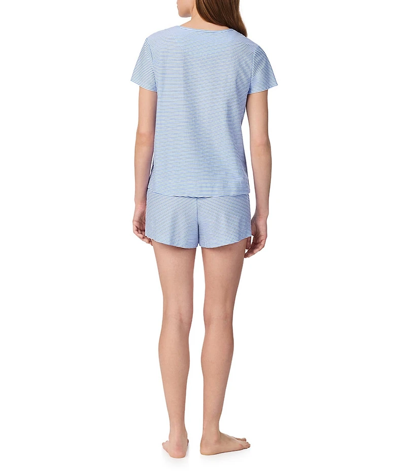 Lauren Ralph Lauren Stripe Print Short Sleeve Crew Neck Knit Shorty Pajama Set