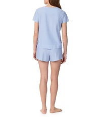 Lauren Ralph Lauren Stripe Print Short Sleeve Crew Neck Knit Shorty Pajama Set