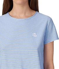 Lauren Ralph Lauren Stripe Print Short Sleeve Crew Neck Knit Shorty Pajama Set