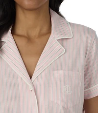 Lauren Ralph Lauren Stripe Print Short Sleeve Notch Collar Jersey Knit Long Pajama Set