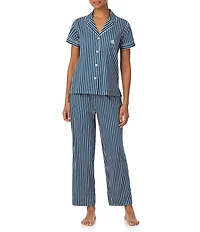 Lauren Ralph Lauren Stripe Print Short Sleeve Notch Collar Jersey Knit Pajama Set
