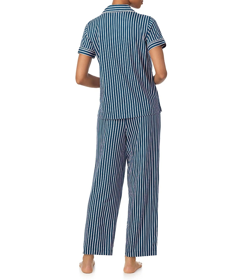 Lauren Ralph Lauren Stripe Print Short Sleeve Notch Collar Jersey Knit Pajama Set