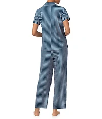 Lauren Ralph Lauren Stripe Print Short Sleeve Notch Collar Jersey Knit Pajama Set
