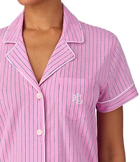 Lauren Ralph Lauren Stripe Print Short Sleeve Notch Collar Knit Cropped Pajama Set