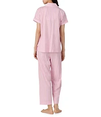 Lauren Ralph Lauren Stripe Print Short Sleeve Notch Collar Knit Cropped Pajama Set