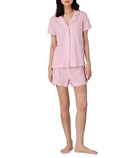 Lauren Ralph Lauren Stripe Print Short Sleeve Notch Collar Knit Shorty Pajama Set