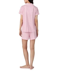 Lauren Ralph Lauren Stripe Print Short Sleeve Notch Collar Knit Shorty Pajama Set