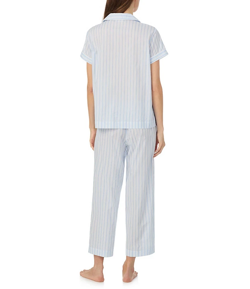 Lauren Ralph Lauren Stripe Print Short Sleeve Notch Collar Woven Cropped Pajama Set