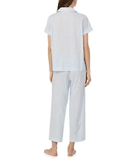 Lauren Ralph Lauren Stripe Print Short Sleeve Notch Collar Woven Cropped Pajama Set