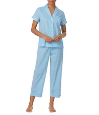 Lauren Ralph Lauren Stripe Print Short Sleeve Notch Collar Woven Cropped Pajama Set